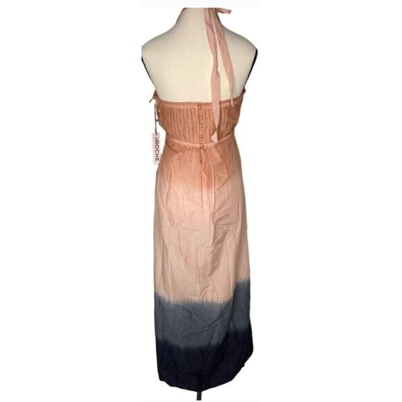 NWT St Roche Dream Maxi Halter Dress Pink Black Cotton/Silk Hand Dyed Sz 2 $485 - Picture 2 of 13